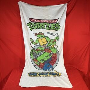 Vtg Rafael TMNT Beach Bath Towel / Kick Some Shell Mutant Ninja Turtles 28x56